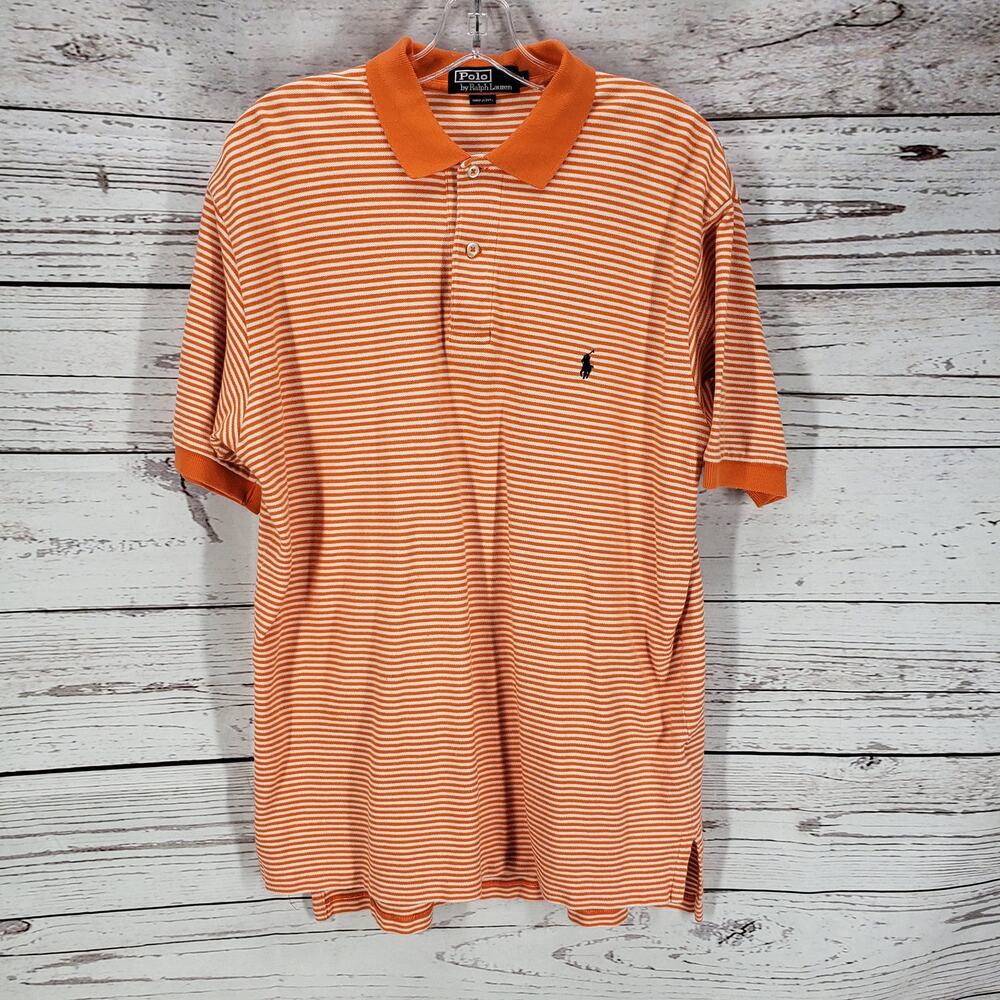 Polo by Ralph Lauren Men's Orange Striped Short Sleeve Shirt Size L